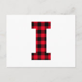 赤と黒のバッファロープレイド ボールドレター I モノグラム ポストカード (正面)