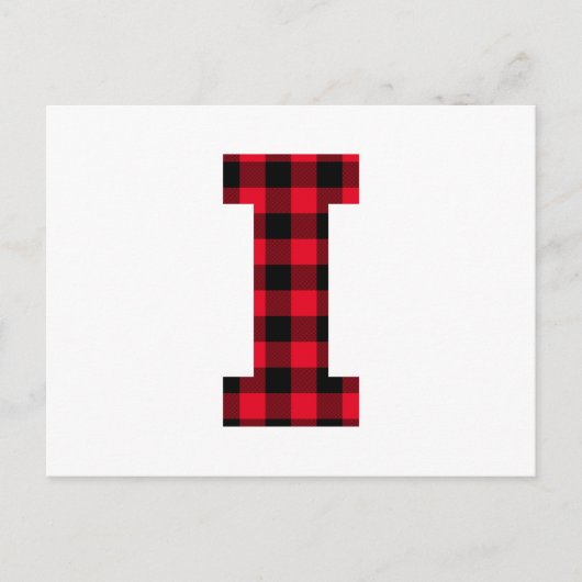 赤と黒のバッファロープレイド ボールドレター I モノグラム ポストカード (正面)