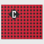 赤と黒のバッファローモダンのプレイドモノグラムイニシャル ラッピングペーパー (フラット)