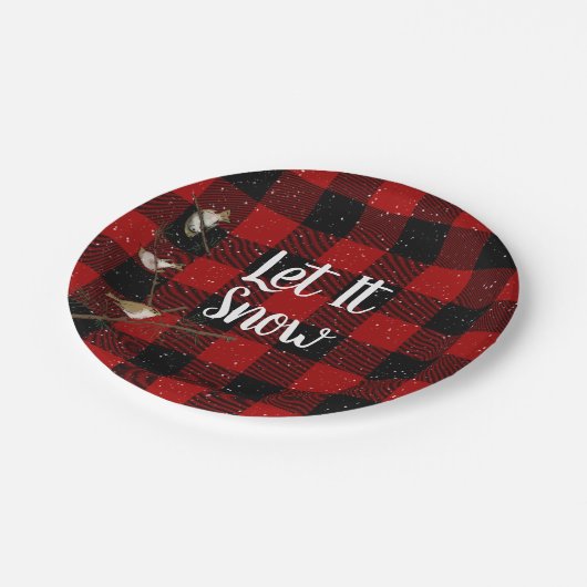 赤と黒のバッファロー雪片を許す ペーパープレート (アングル)