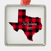 赤と黒のバッファロー・プレイドテキサス州の名前と年 メタルオーナメント (正面)