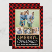 赤と黒のバッファロー・プレイド・クリスマス・フォトカード シーズンカード (正面/裏面)