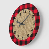 赤と黒のバッファロー・プレイド・バーラップ・サークル ラージ壁時計 (傾斜)