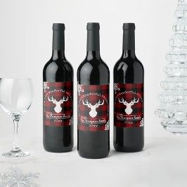 赤と黒のバファローチェックのクリスマス ワインラベル