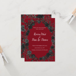 赤と黒のバラゴシックの結婚式の日付を保存 招待状