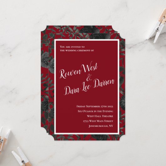 赤と黒のバラゴシック結婚式招待状 招待状 (正面/裏面インサイチュ)