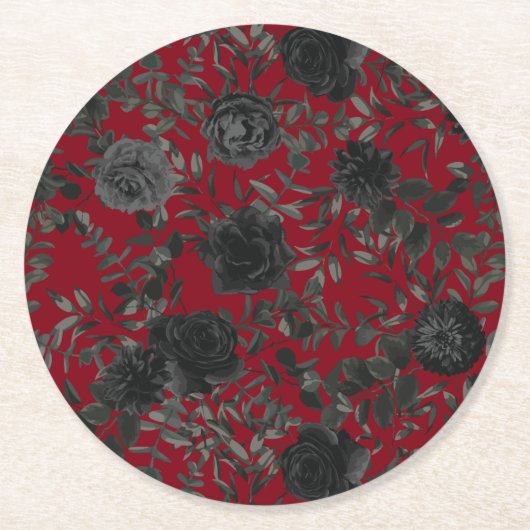 赤と黒のバラゴシッ結婚クのコースター ラウンドペーパーコースター (正面)