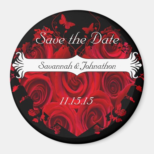 赤と黒のバラハートセーブザデートマグネット マグネット (正面)