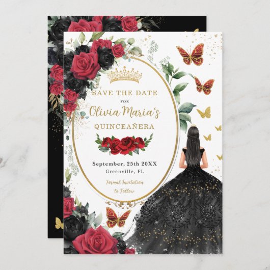 赤と黒のバラフローラ セーブザデート (正面/裏面)