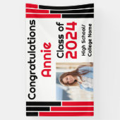 赤と黒のバー1枚の写真卒業 横断幕 (縦)