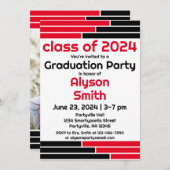 赤と黒のバー ワンフォト 卒業パーティー 招待状 (正面/裏面)