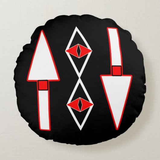 赤と黒のパターン、トレンドインスピレーション ラウンドクッション (正面)