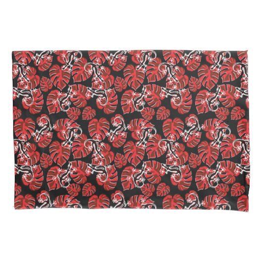 赤と黒のパターン – Geckosと離れGeckos 枕カバー (正面)
