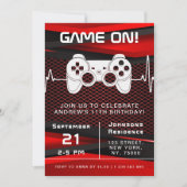赤と黒のビデオゲームの子供の誕生日パーティー 招待状 (正面)
