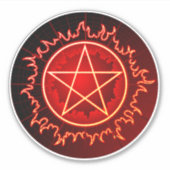 赤と黒のビニールで燃えるペンタグラム星形五角形 シール (正面)