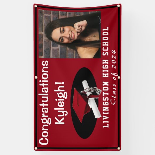 赤と黒のビニールの卒業写真 横断幕 (縦)