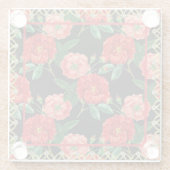 赤と黒のビンテージ・ローズ・パターン ガラスコースター (裏面)