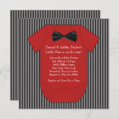 赤と黒のピンストライプの赤ちゃんシャワー 招待状 (正面/裏面)