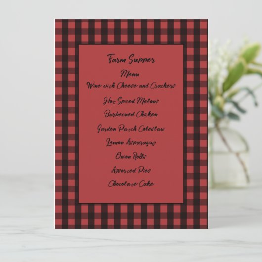 赤と黒のファームハウスチェックメニューカード メニュー (スタンド正面)