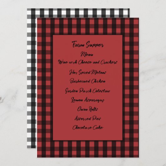赤と黒のファームハウスチェックメニューカード メニュー (正面/裏面)