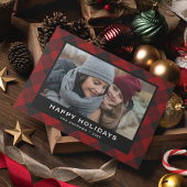 赤と黒のフェスティバルタータンチェッククリスマスフォト シーズンカード