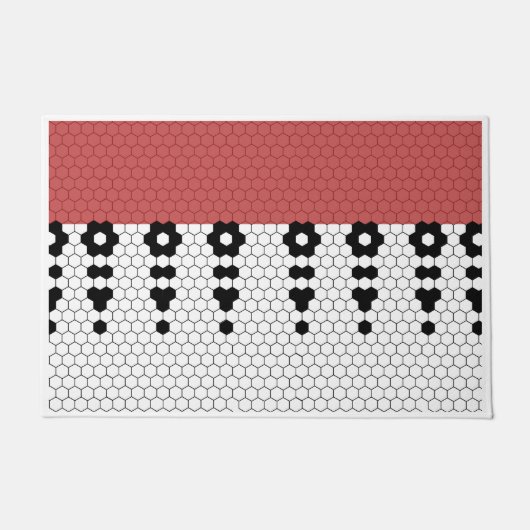 赤と黒のフリンジタイルデザイン ドアマット (正面)