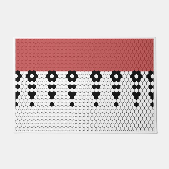 赤と黒のフリンジタイルデザイン ドアマット (正面)