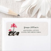 赤と黒のフリーハンドウォーターカラーフローラロータス ラベル (インサイチュ)