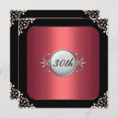 赤と黒のフレーム30th誕生日パーティー 招待状 (正面/裏面)