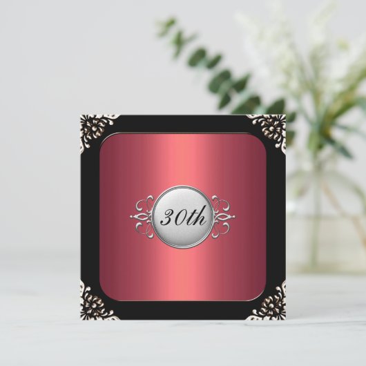 赤と黒のフレーム30th誕生日パーティー 招待状 (スタンド正面)