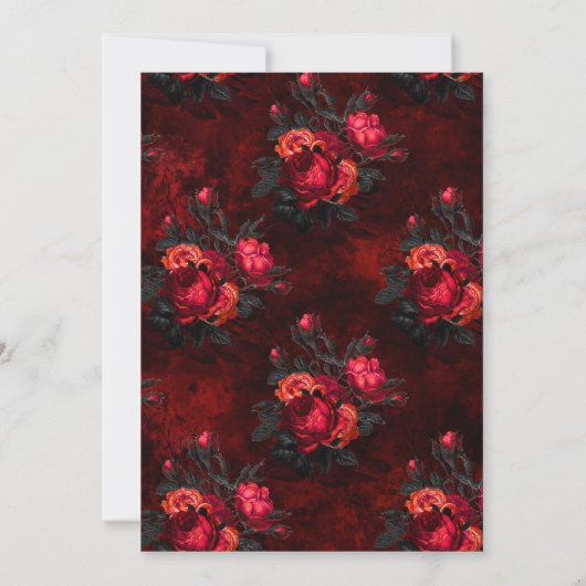 赤と黒のフローラゴシック婚約パーティ 招待状 (裏面)