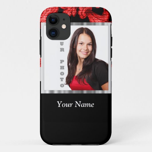 赤と黒のフローラダマスクテンプレート Case-Mate iPhoneケース (裏面)