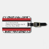 赤と黒のフローラダマスク ラゲッジタグ (正面横)