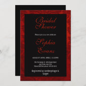 赤と黒のフローラビクトリアンブライダルシャワー 招待状 (正面/裏面)