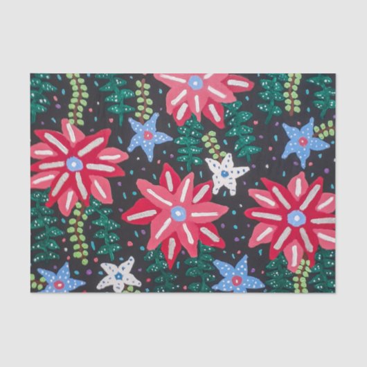 赤と黒のフローラプリント 薄葉紙 (正面)