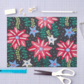 赤と黒のフローラプリント 薄葉紙 (クラフト)