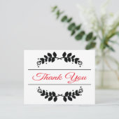 赤と黒のフローラリーフ枠ありがとうはがき ポストカード (スタンド正面)