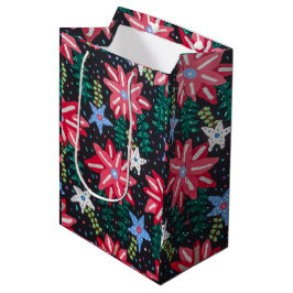 赤と黒のフローラ ミディアムペーパーバッグ