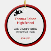 赤と黒のブルネットガールバスケットボール選手 セラミックオーナメント (裏面)
