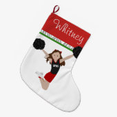 赤と黒のブルネット・チアリーダー ラージクリスマスストッキング (正面 (吊り時))