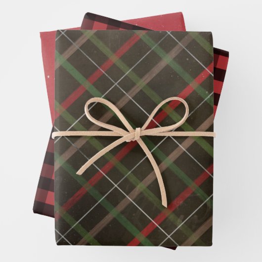 赤と黒のプレッドの組み合わせクリスマス ラッピングペーパーシート (インサイチュ)