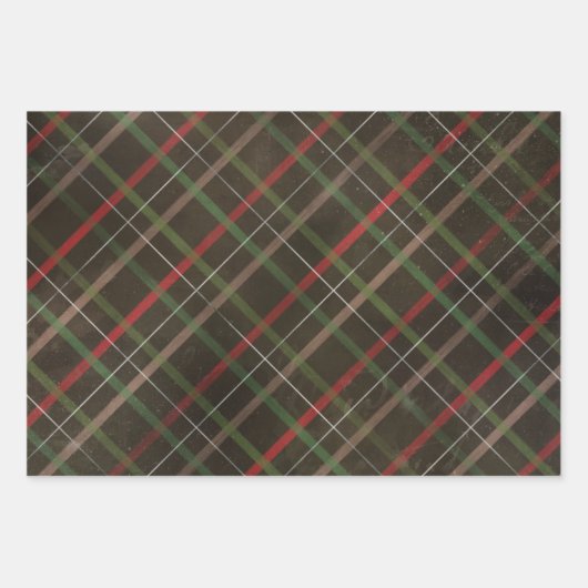 赤と黒のプレッドの組み合わせクリスマス ラッピングペーパーシート (正面)