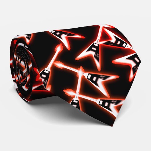 赤と黒のヘビーメタル電気ギターパターン ネクタイ (ロール)