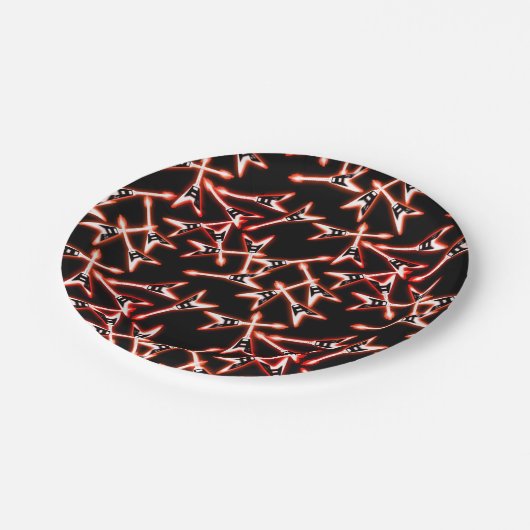 赤と黒のヘビーメタル電気ギターパターン ペーパープレート (アングル)