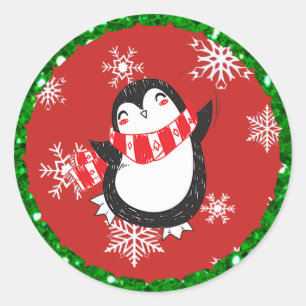 赤と黒のペンギンのクリスマスの大きなシール ラウンドシール