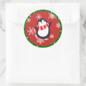 赤と黒のペンギンのクリスマスの大きなシール ラウンドシール (バッグ)