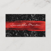 赤と黒のホイルヒョウのブラシストローク 名刺 (正面)