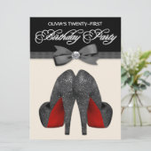 赤と黒のボウタイウーマンバースデーパーティー 招待状 (スタンド正面)