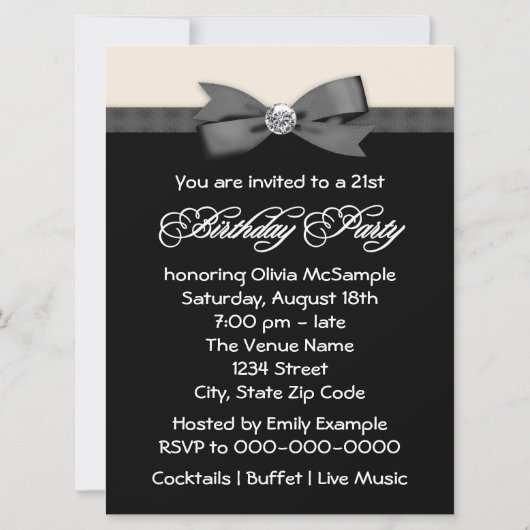赤と黒のボウタイウーマンバースデーパーティー 招待状 (裏面)