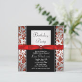 赤と黒のボウタイダマスク誕生日パーティー 招待状 (スタンド正面)